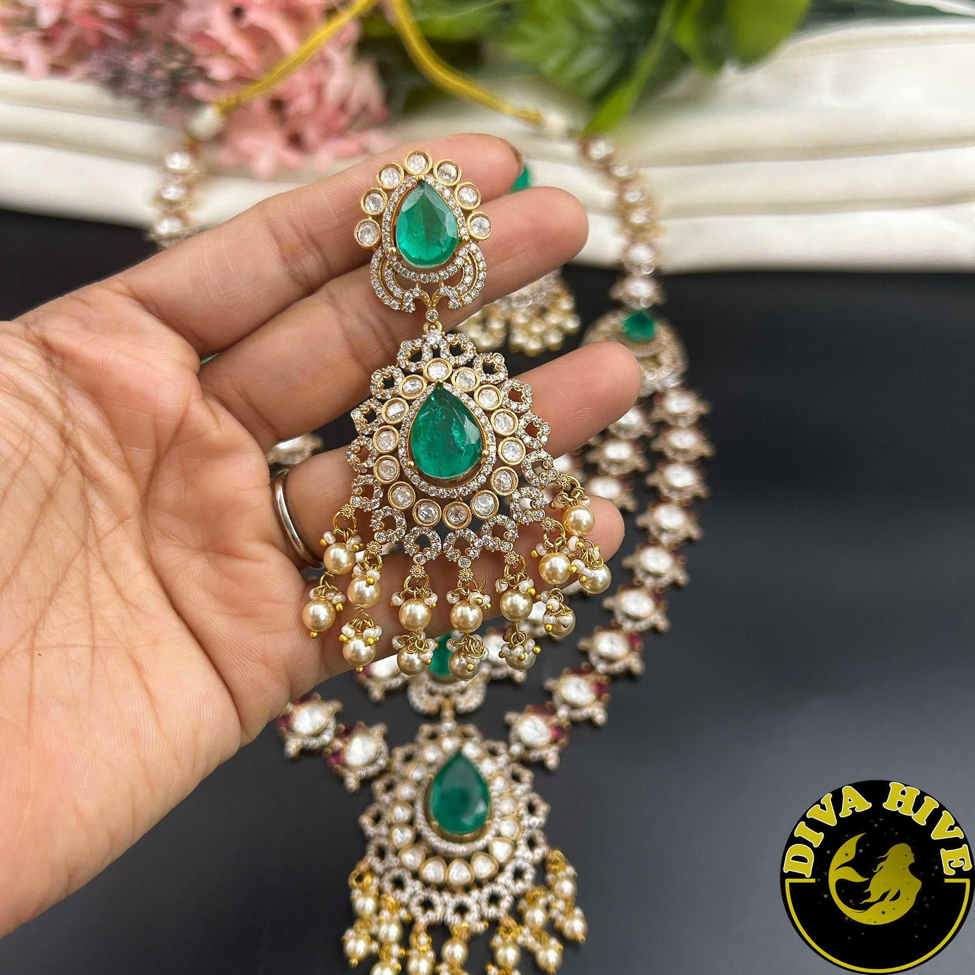 Pashmina Three Layered Moissanite Doublet Necklace Set -  -["24K Gold Plated","Diva Exclusive","featured","Kundan","Necklace"] - Divahive