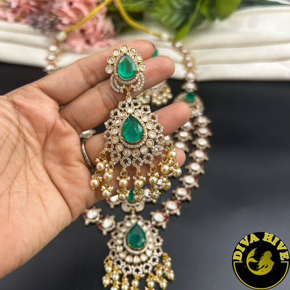 Pashmina Three Layered Moissanite Doublet Necklace Set -  -["24K Gold Plated","Diva Exclusive","featured","Kundan","Necklace"] - Divahive