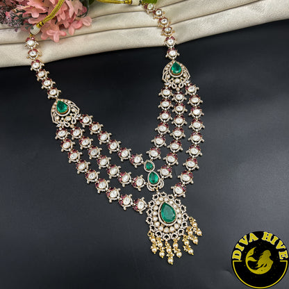 Pashmina Three Layered Moissanite Doublet Necklace Set -  -["24K Gold Plated","Diva Exclusive","featured","Kundan","Necklace"] - Divahive