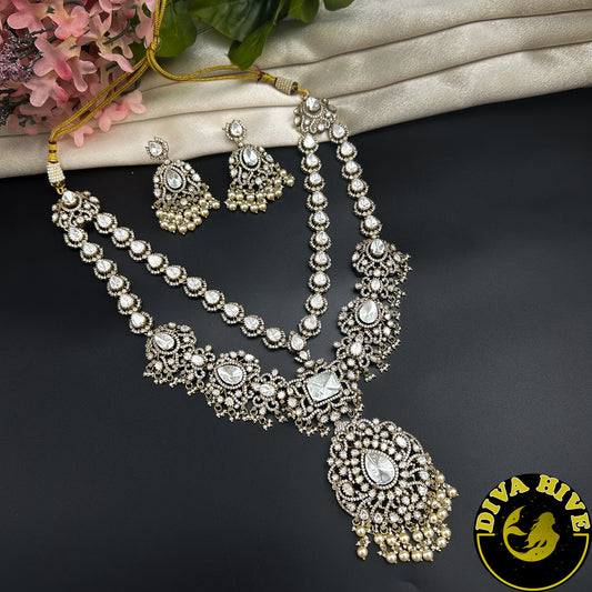 Pashmina Two Layered Moissanite Doublet Necklace Set