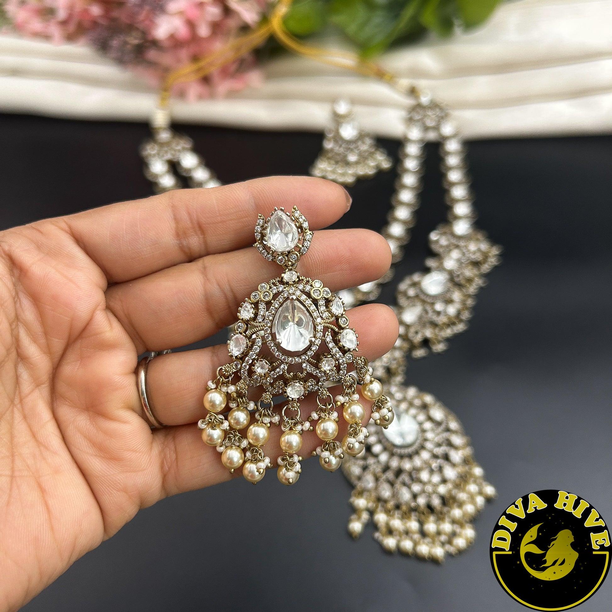 Pashmina Two Layered Moissanite Doublet Necklace Set -  -["24K Gold Plated","Diva Exclusive","featured","Kundan","Necklace"] - Divahive