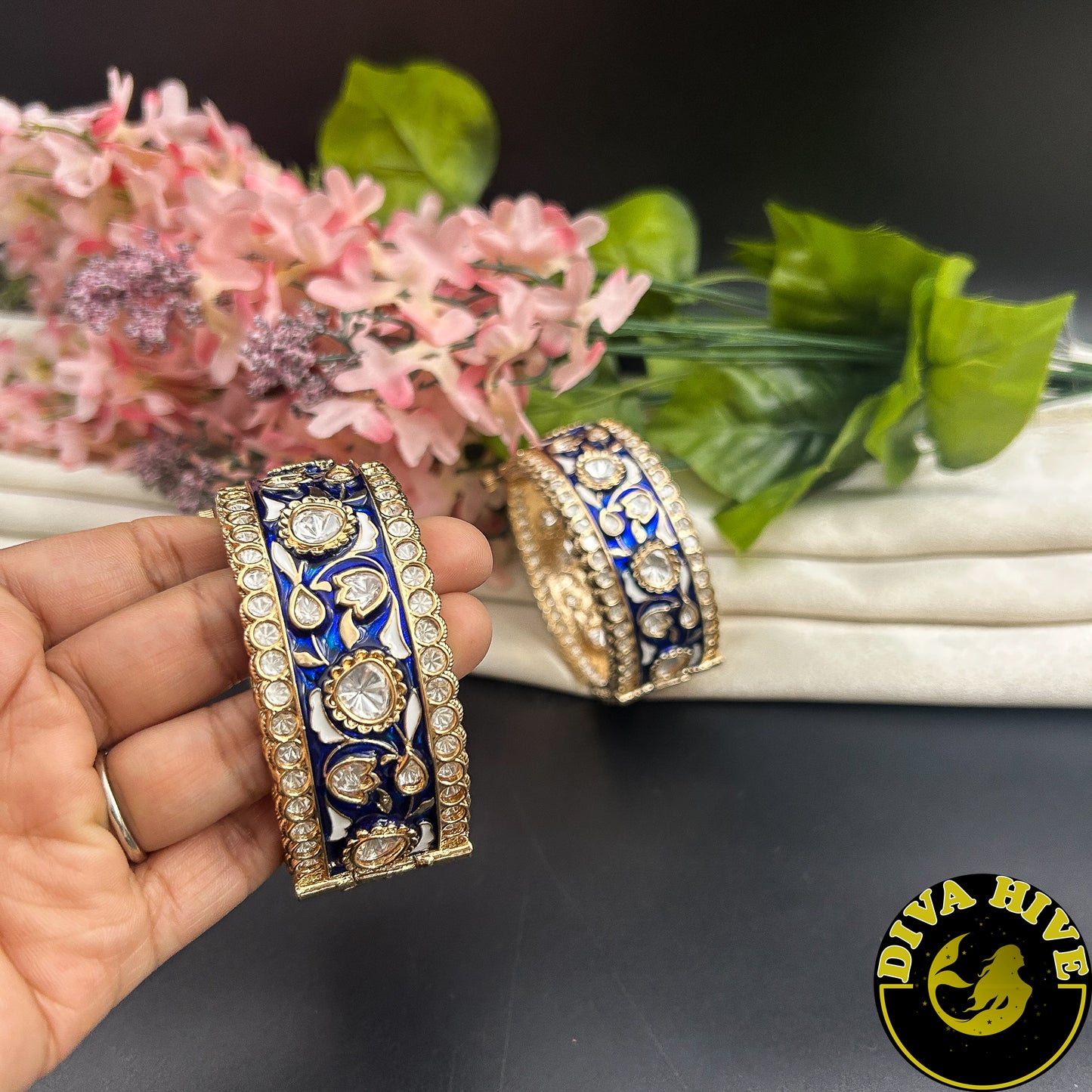 Pashmina Kundan Meena Bangle - Bangle -["Bangle","Bracelet","Diva Exclusive","Kundan","Meenawork"] - Divahive