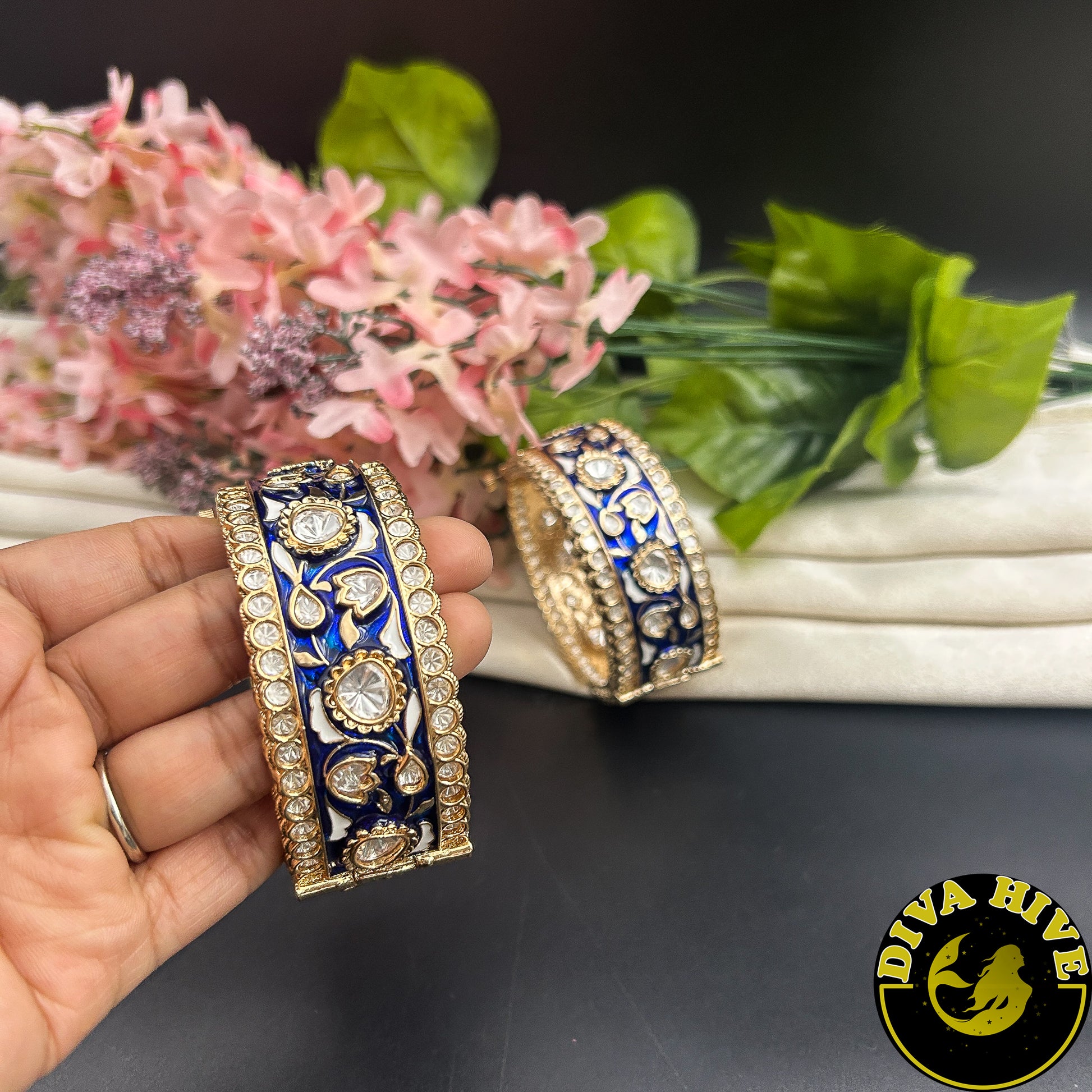 Pashmina Kundan Meena Bangle - Bangle -["Bangle","Bracelet","Diva Exclusive","Kundan","Meenawork"] - Divahive