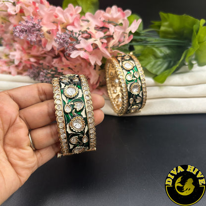 Pashmina Kundan Meena Bangle - Bangle -["Bangle","Bracelet","Diva Exclusive","Kundan","Meenawork"] - Divahive
