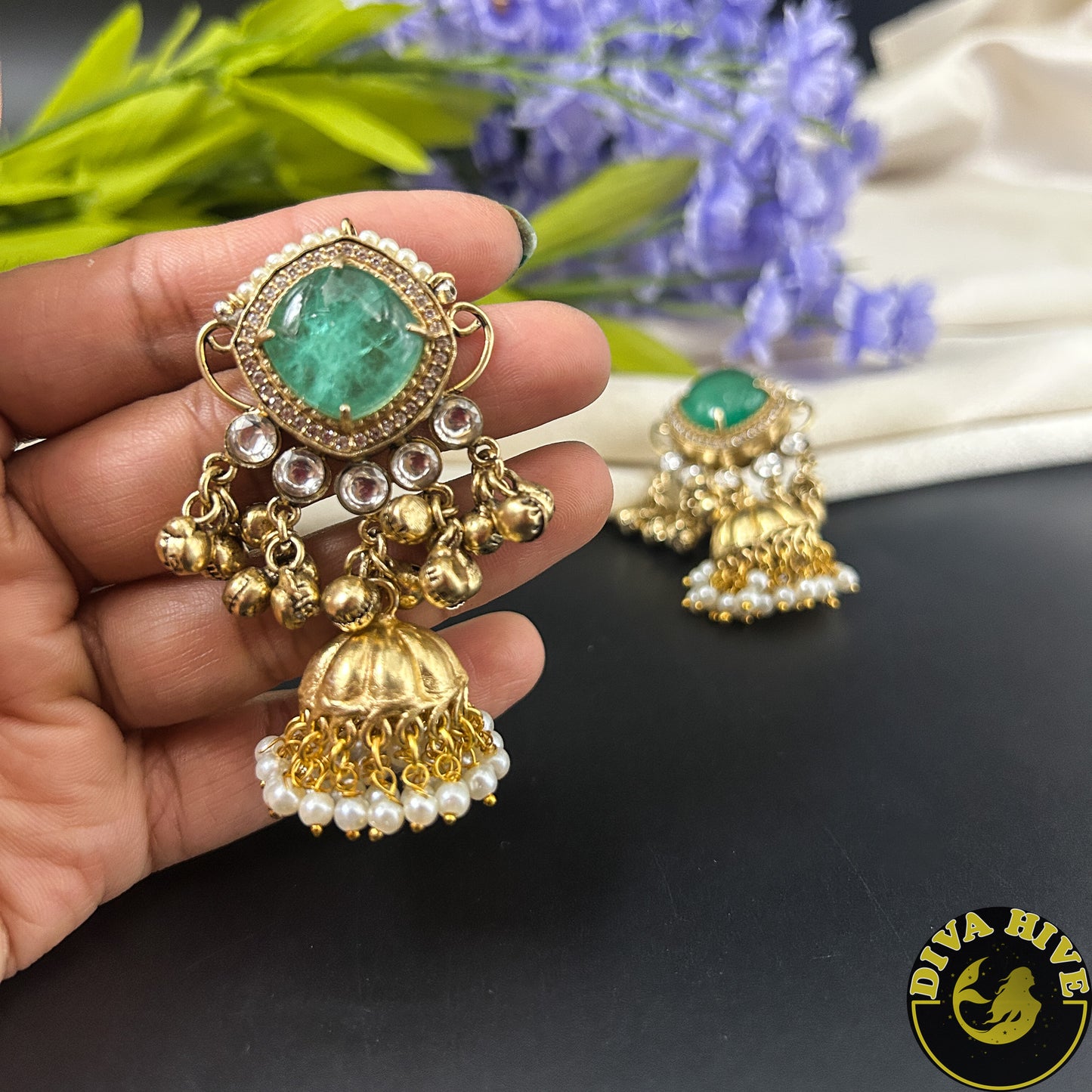 Nyra Small Jhumka - Earring -["Diva Exclusive","Earring","featured","moissanite"] - Divahive