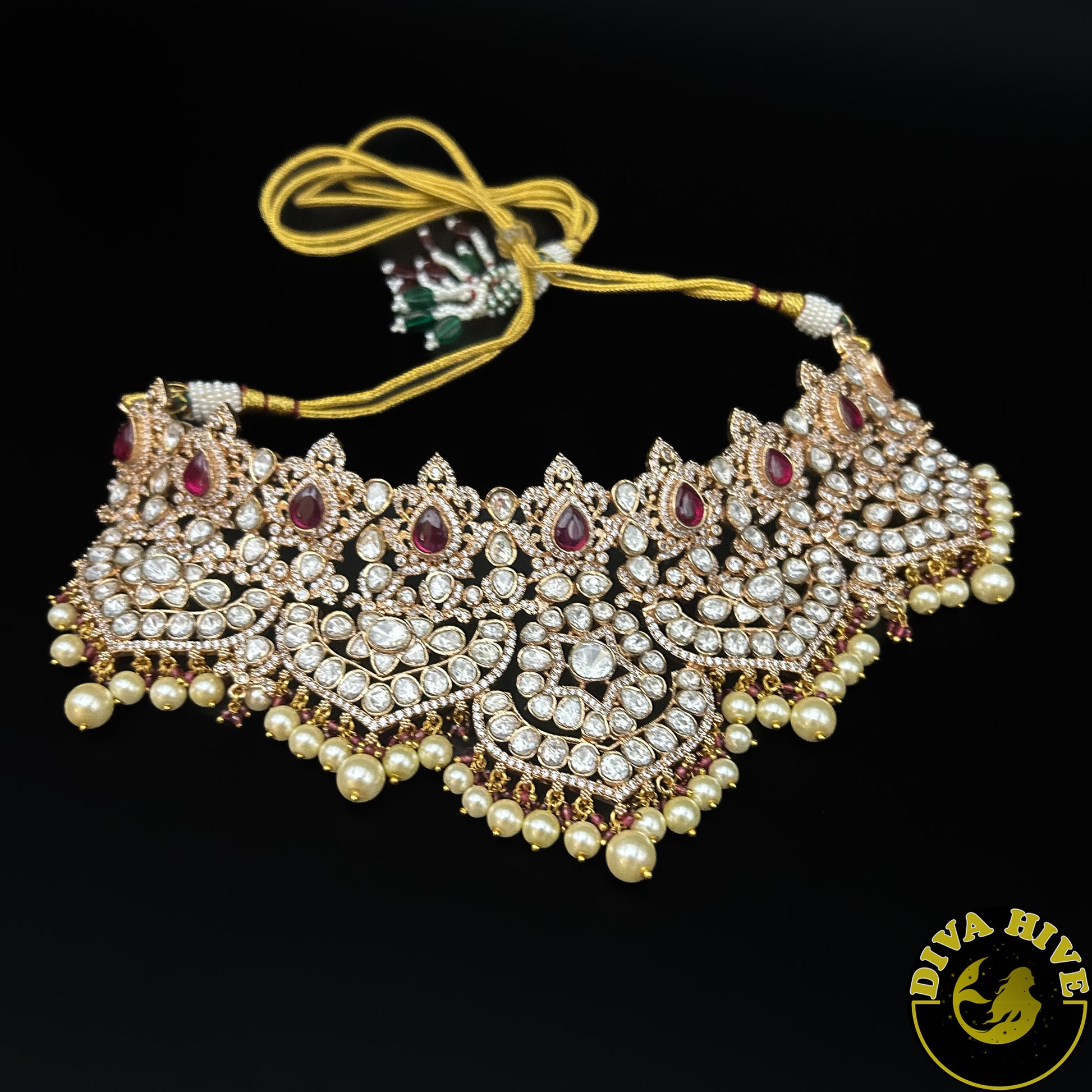 Khwaish Moissanite Bridal Choker | Semi Bridal Choker - Necklace -Diva Exclusive, featured, Kundan, moissanite, Necklace, Polki - Divahive