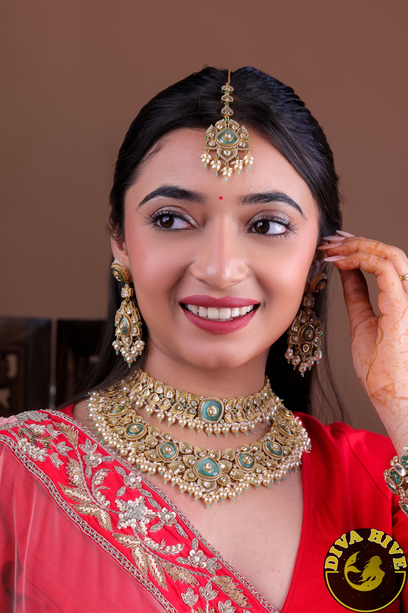 Noor Two Layer 22K Gold Plated Moissanite Bridal/Semi Bridal Choker Necklace Set