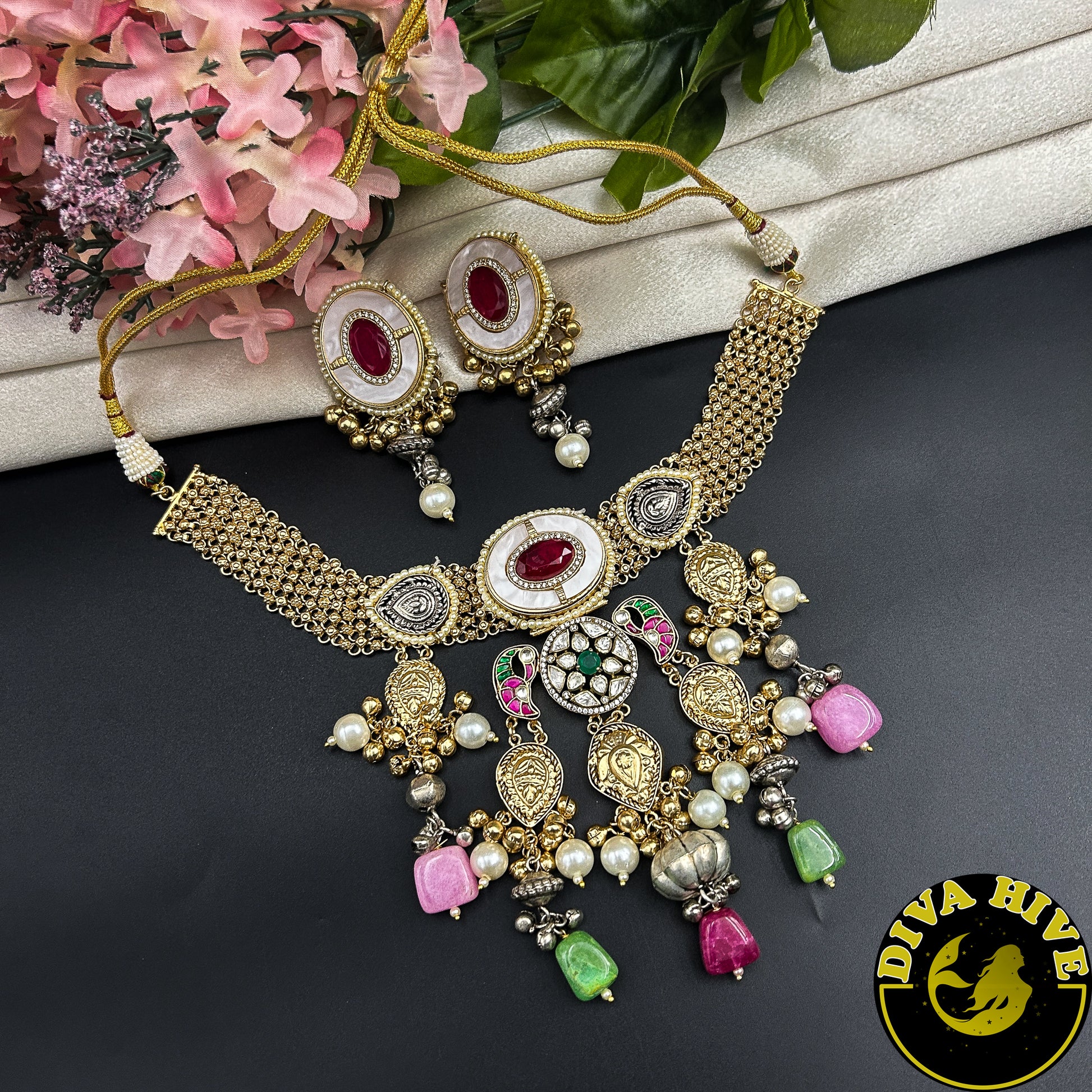 Qala Fusion Choker -  -["925Silver","Diva Exclusive","featured","Fusion","Kundan","Necklace"] - Divahive