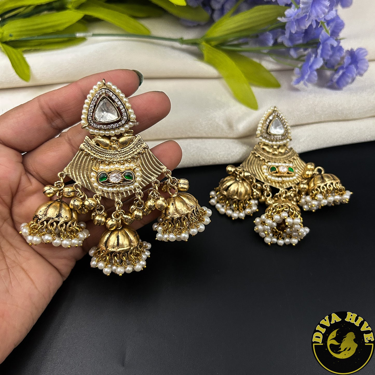 Fiza Fusion Jhumka - Earring -["Diva Exclusive","Earring","featured","moissanite"] - Divahive