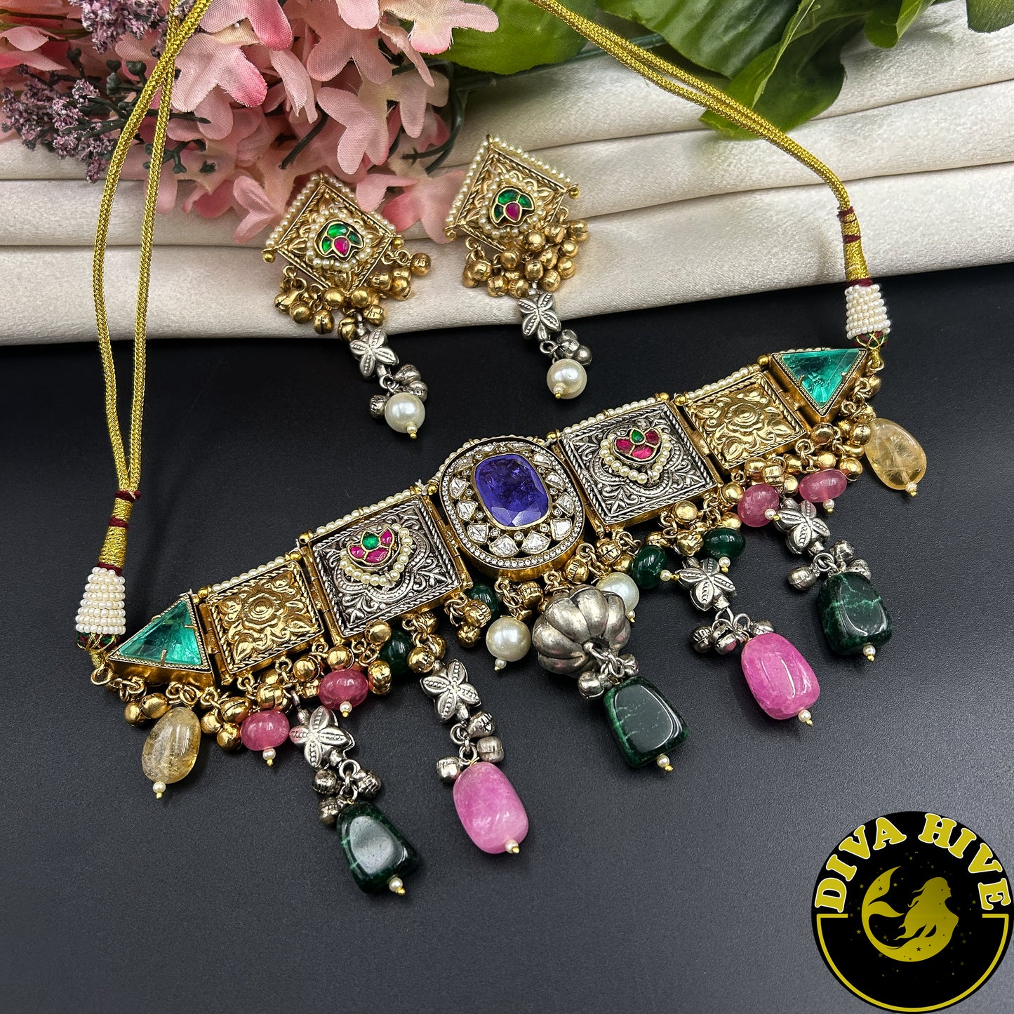 Mahira Fusion Choker - Necklace -["925Silver","Diva Exclusive","featured","Hasuli","Necklace","Silver"] - Divahive