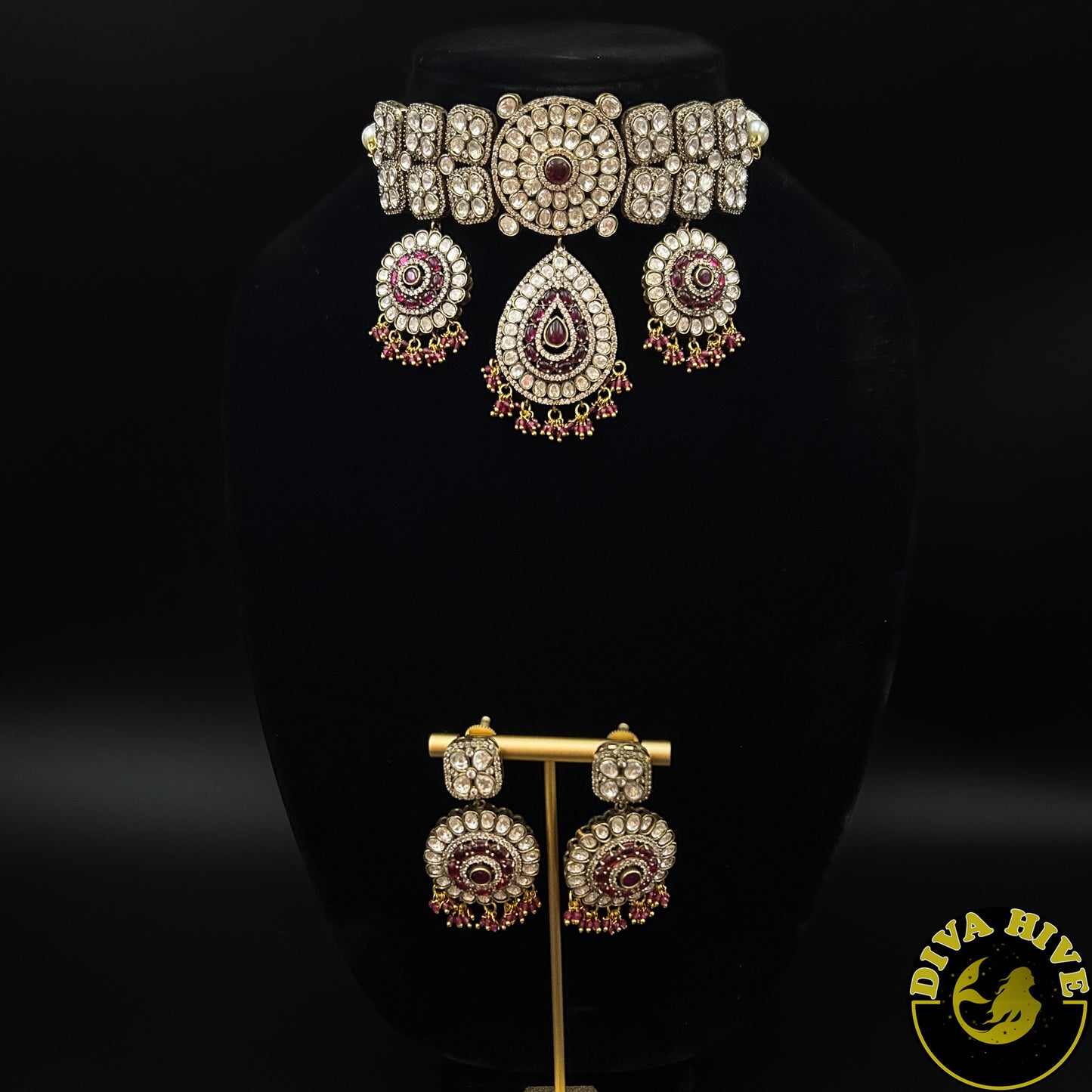 Kainaat  Moissanite Statement Choker - Necklace -Diva Exclusive, Doublet, featured, Kundan, moissanite, Necklace - Divahive