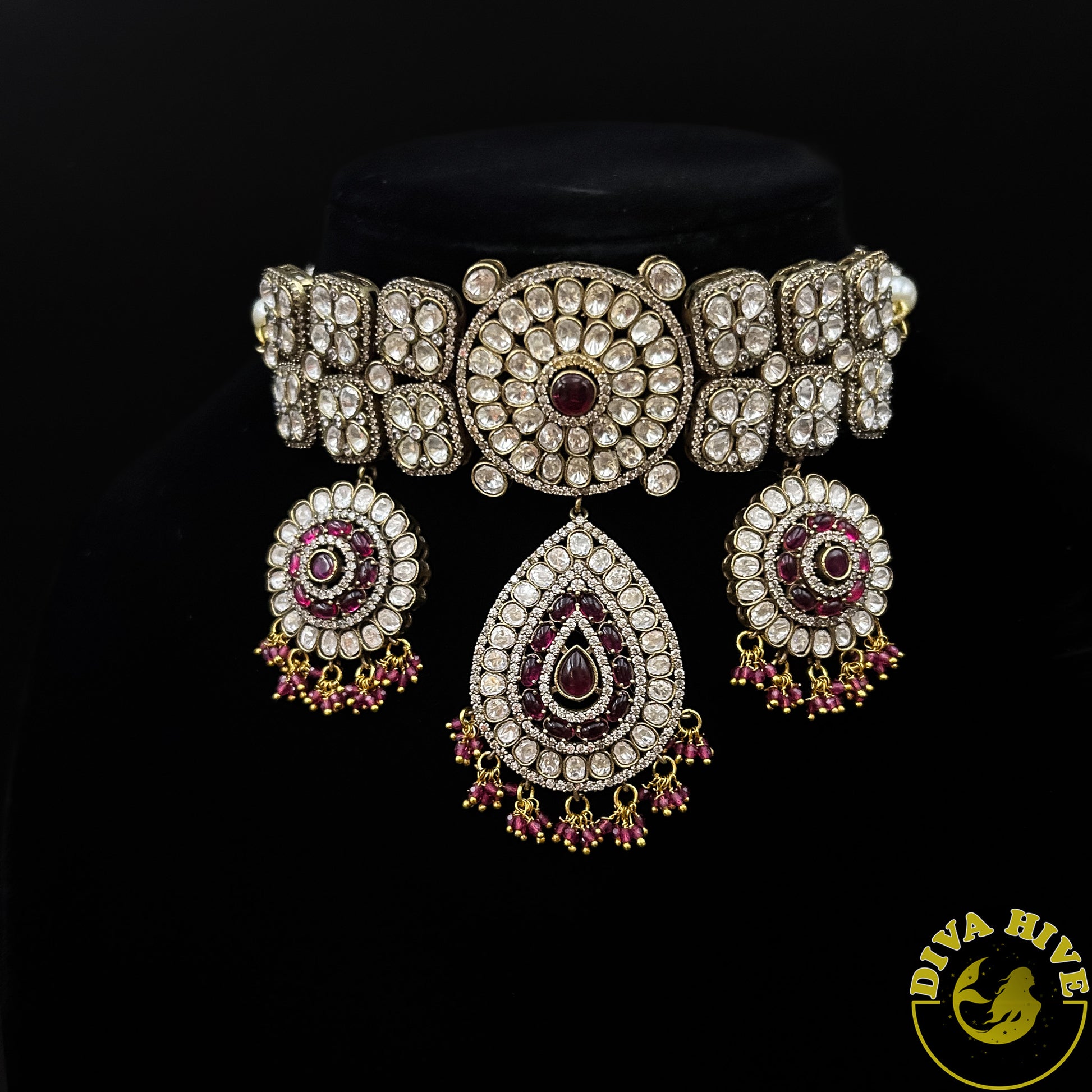 Kainaat  Moissanite Statement Choker - Necklace -Diva Exclusive, Doublet, featured, Kundan, moissanite, Necklace - Divahive