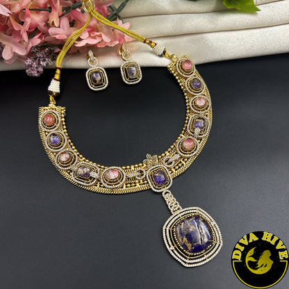 Nazm Pendant Necklace Set - Necklace -Choker, Doublet, Kundan, moissanite, Necklace - Divahive