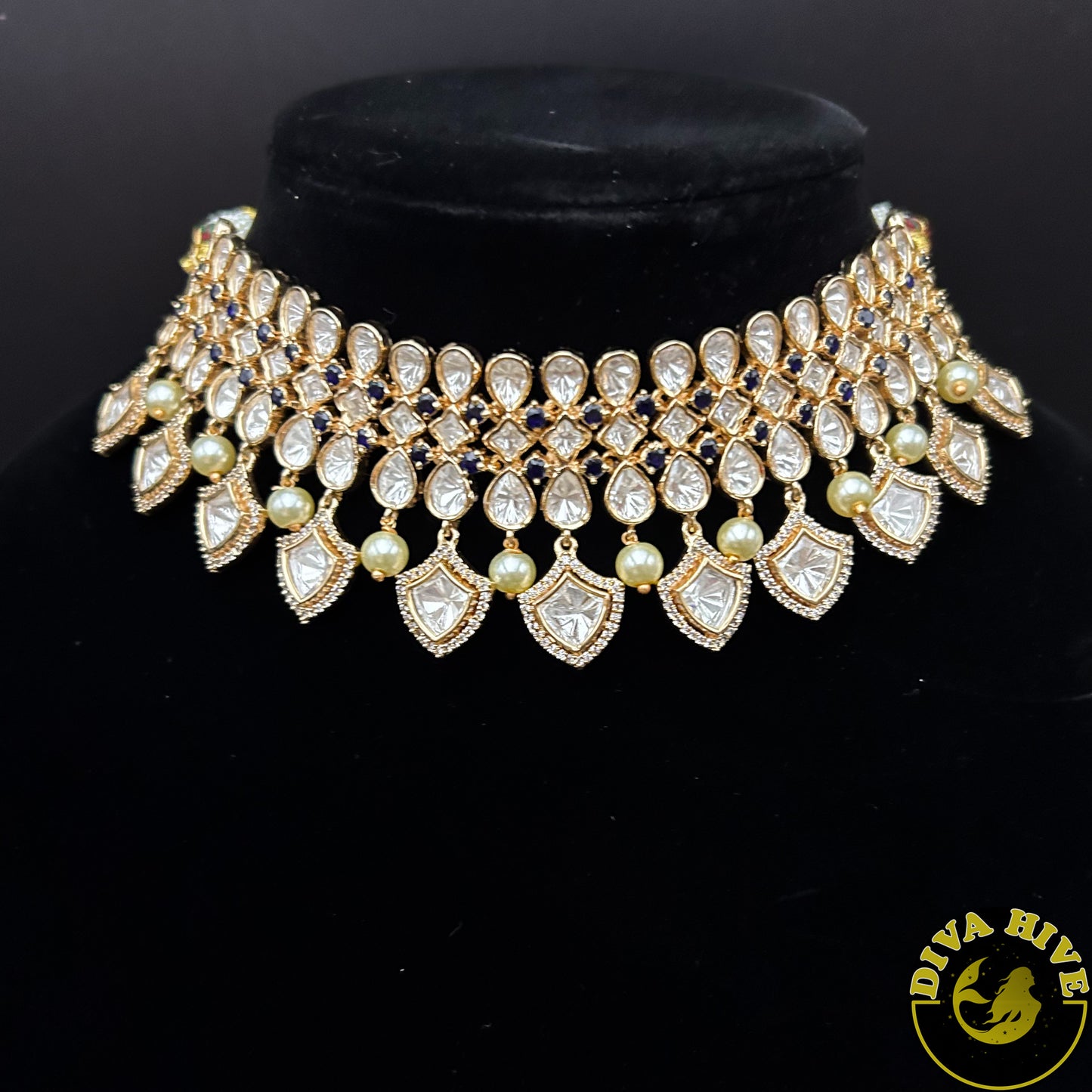 Dilruba Moissanite Choker Set - Necklace -Diva Exclusive, featured, moissanite, Necklace, semi bridal - Divahive