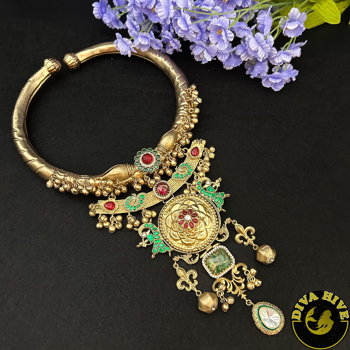 Aarzoo Fusion Hasli - Necklace -Diva Exclusive, featured, Hasuli, Kundan, Necklace - Divahive