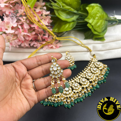 Noor Gold Choker Necklace - Necklace -Choker, Kundan, Necklace - Divahive