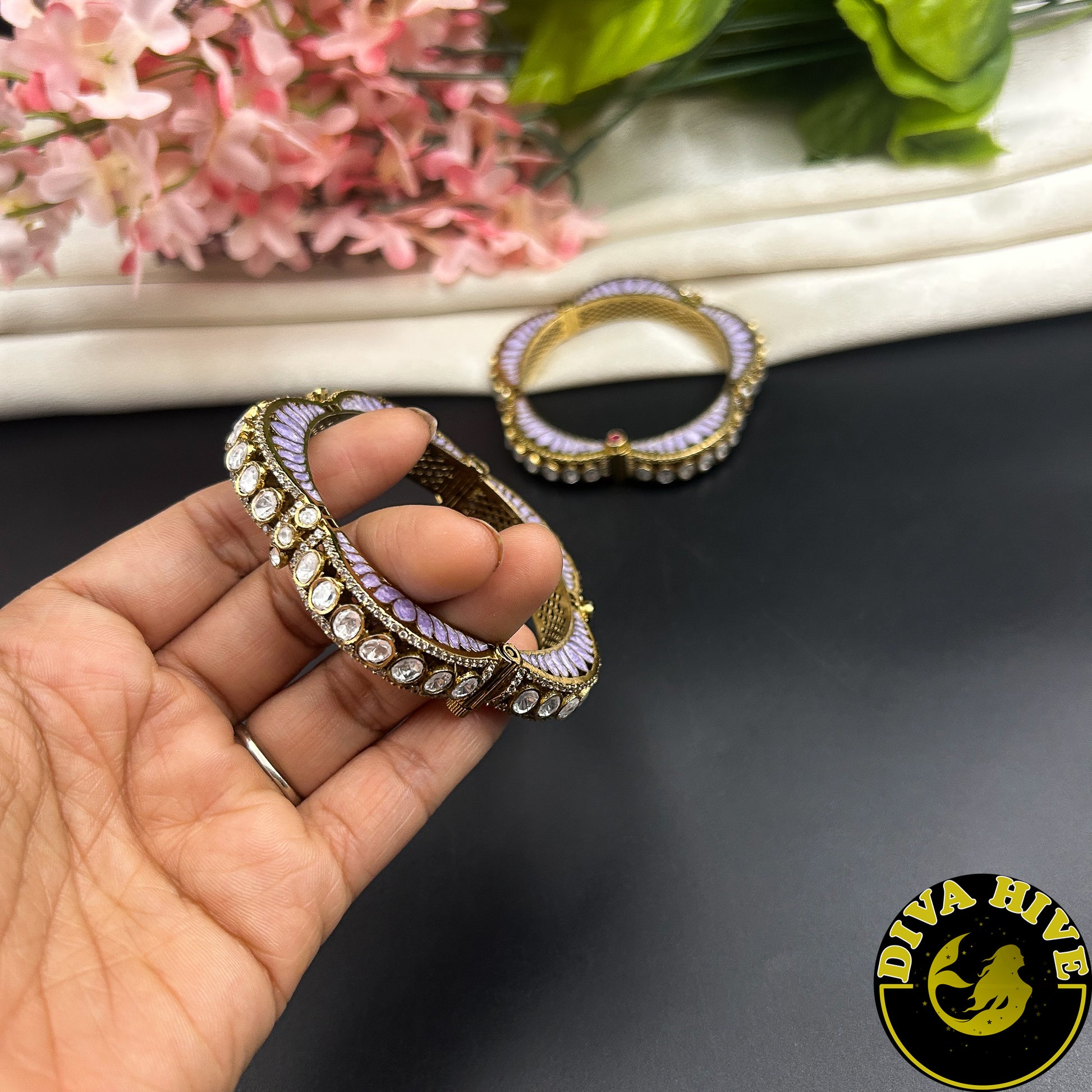Premium Moissanite Qala Bangle - Bangle -["Bangle","Bracelet","Diva Exclusive","featured","moissanite"] - Divahive