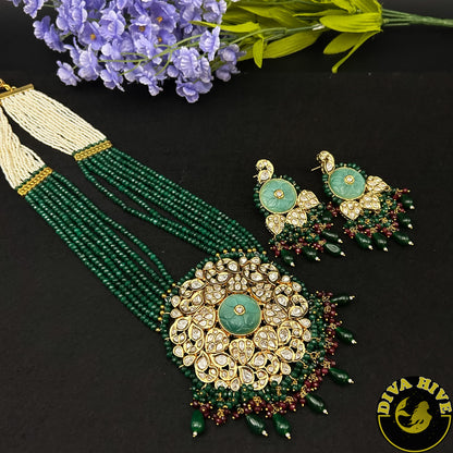 Diva Statement Long Necklace -  -carved stone, Kundan, Necklace, pachi kundan - Divahive