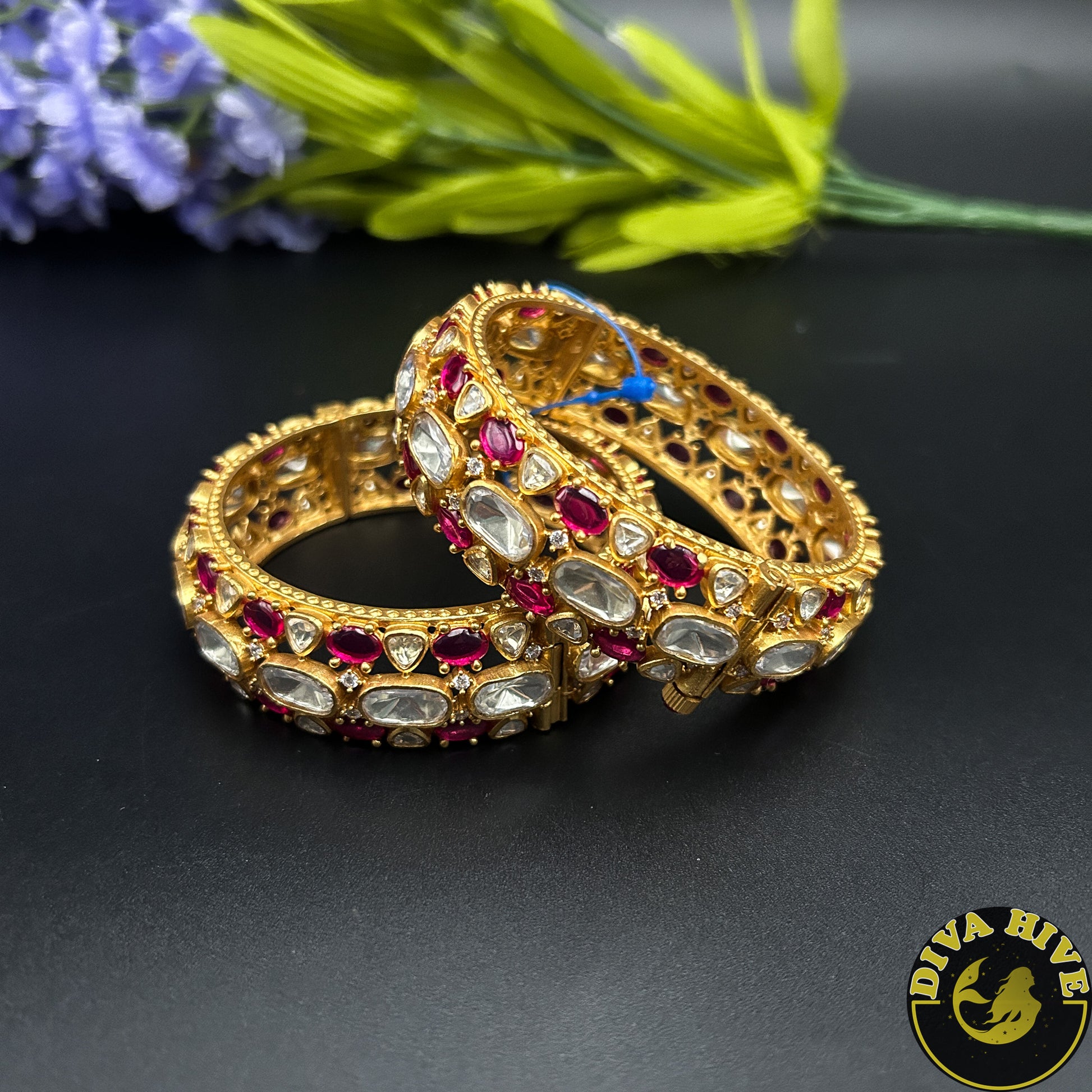 Moh 22k Gold Plated Moissanite Bangle -  -["22k Gold plated","Bangle","Diva Exclusive","featured","moissanite"] - Divahive