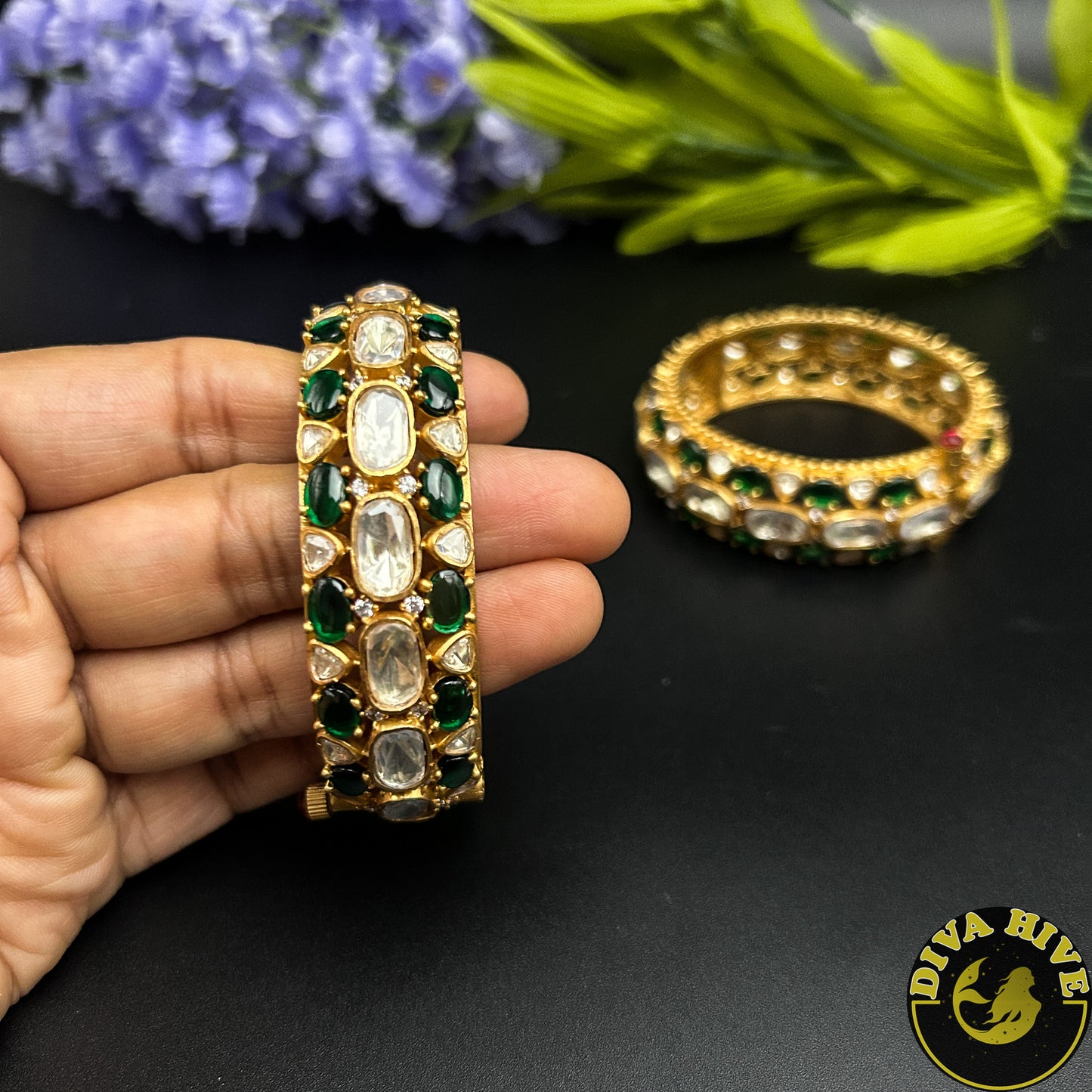 Moh 22k Gold Plated Moissanite Bangle -  -["22k Gold plated","Bangle","Diva Exclusive","featured","moissanite"] - Divahive