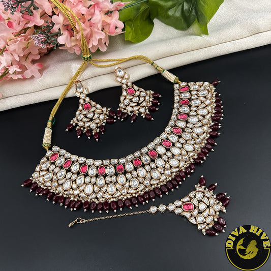 Manyata 22K Gold Plated Kundan Bridal / Semi Bridal Necklace Set