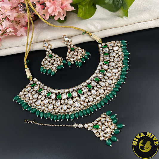 Manyata 22K Gold Plated Kundan Bridal / Semi Bridal Necklace Set