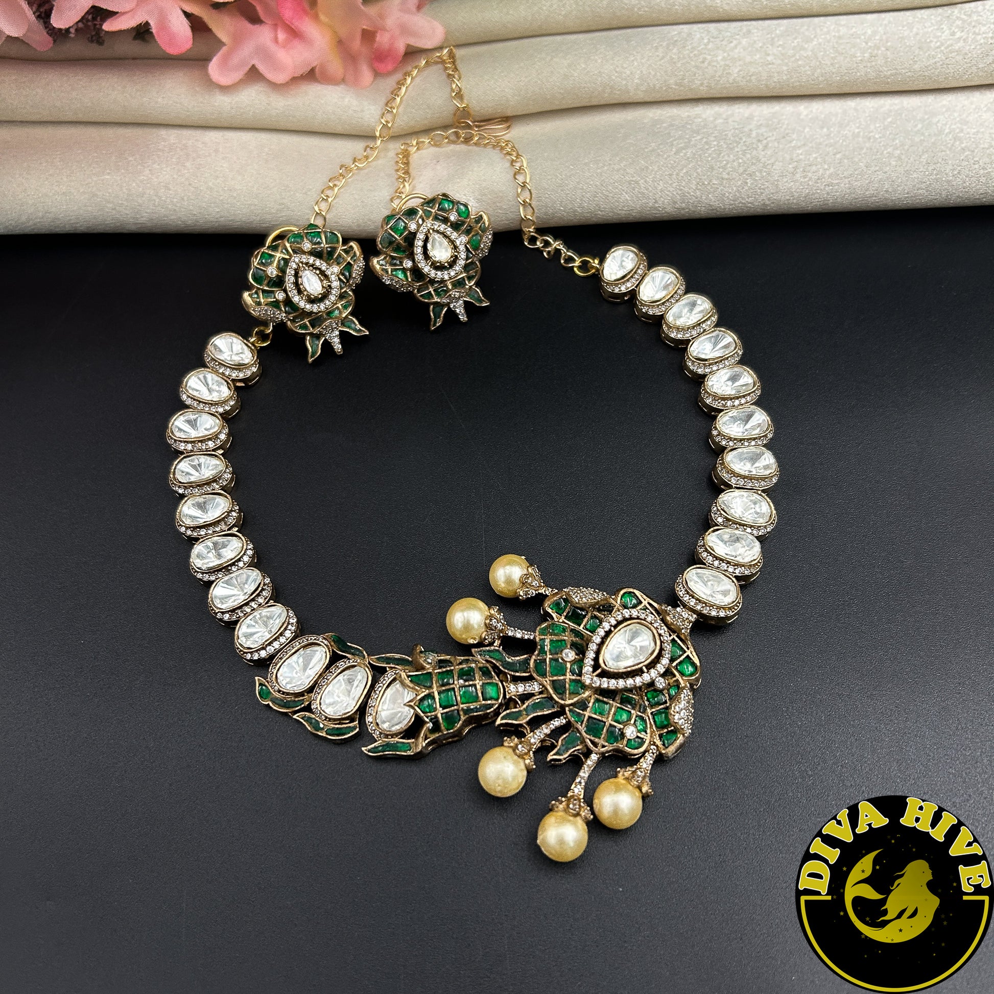 Dual Aura Doublet Necklace Set - Necklace -Choker, Kundan, moissanite, Necklace - Divahive