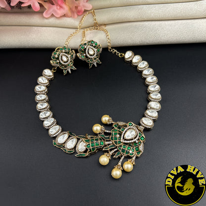 Dual Aura Doublet Necklace Set - Necklace -Choker, Kundan, moissanite, Necklace - Divahive