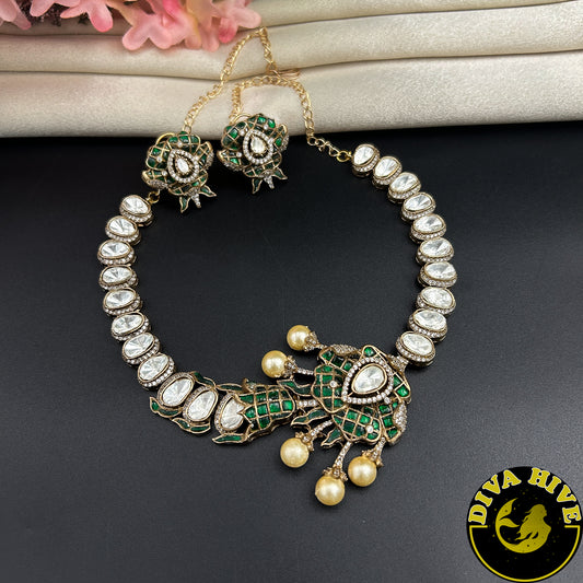 Dual Aura Doublet Necklace Set - Necklace -Choker, Kundan, moissanite, Necklace - Divahive