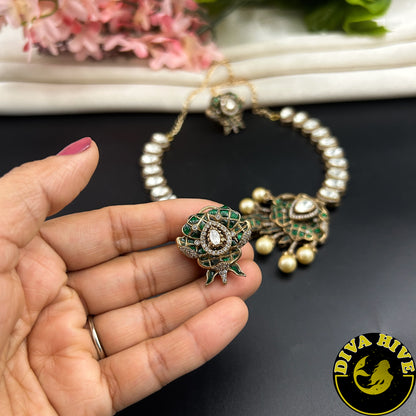 Dual Aura Doublet Necklace Set - Necklace -Choker, Kundan, moissanite, Necklace - Divahive