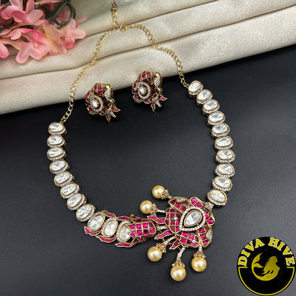Dual Aura Doublet Necklace Set - Necklace -Choker, Kundan, moissanite, Necklace - Divahive