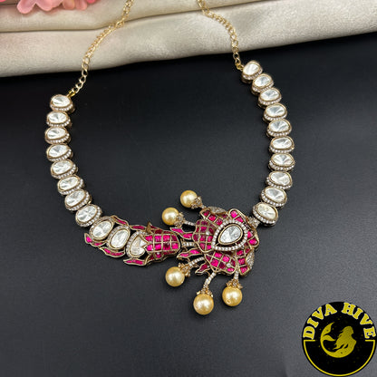 Dual Aura Doublet Necklace Set - Necklace -Choker, Kundan, moissanite, Necklace - Divahive