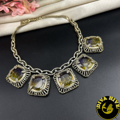 Ziya Stone Choker Set - Necklace -Choker, Doublet, Kundan, moissanite, Necklace - Divahive