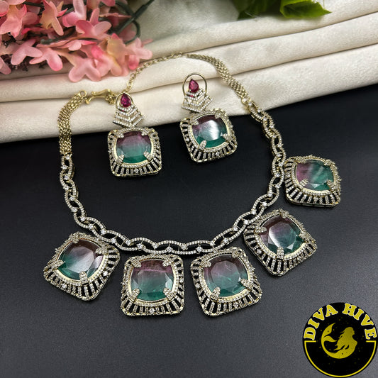 Ziya Stone Choker Set - Necklace -Choker, Doublet, Kundan, moissanite, Necklace - Divahive