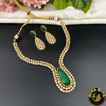 Noor 24K Gold Plated Moissanite Doublet Necklace - Necklace -["1 GM Gold","Diva Exclusive","Green","moissanite","Necklace"] - Divahive