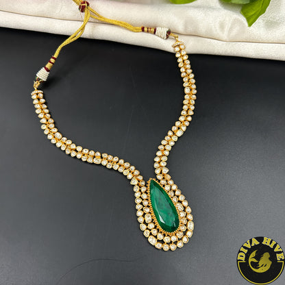 Noor 24K Gold Plated Moissanite Doublet Necklace - Necklace -["1 GM Gold","Diva Exclusive","Green","moissanite","Necklace"] - Divahive