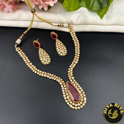 Noor 24K Gold Plated Moissanite Doublet Necklace - Necklace -["1 GM Gold","Diva Exclusive","Green","moissanite","Necklace"] - Divahive