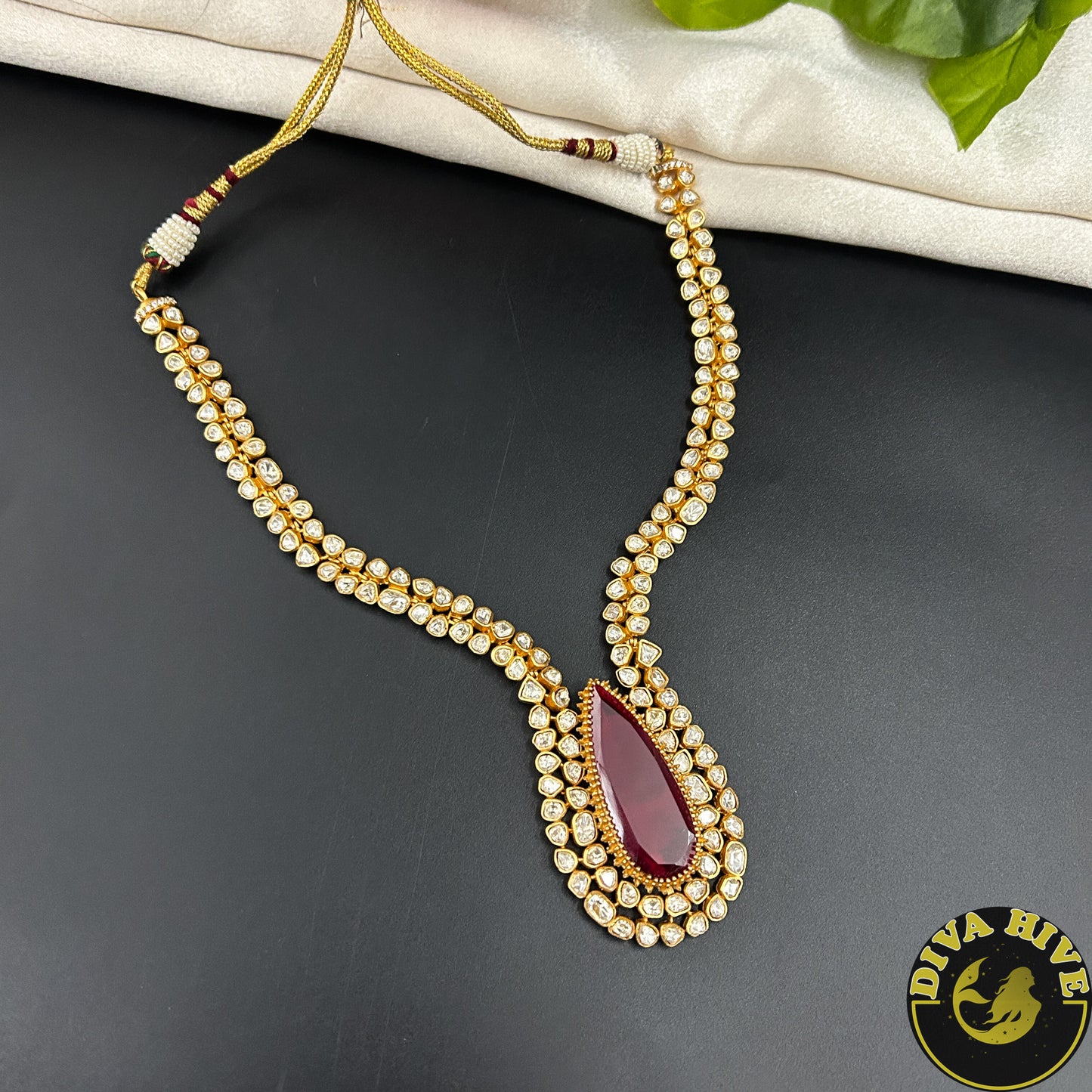 Noor 24K Gold Plated Moissanite Doublet Necklace - Necklace -["1 GM Gold","Diva Exclusive","Green","moissanite","Necklace"] - Divahive