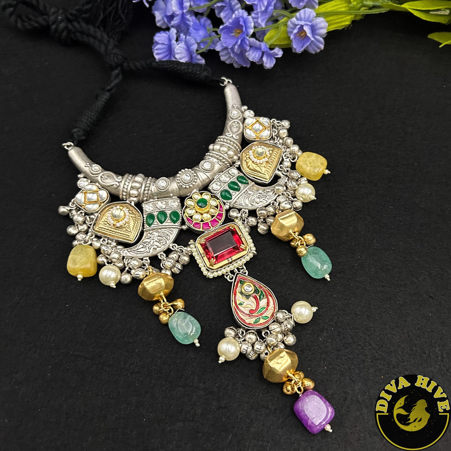 Samaira Fusion Hasuli Style Necklace - Necklace -925Silver, Diva Exclusive, featured, Fusion, Necklace - Divahive