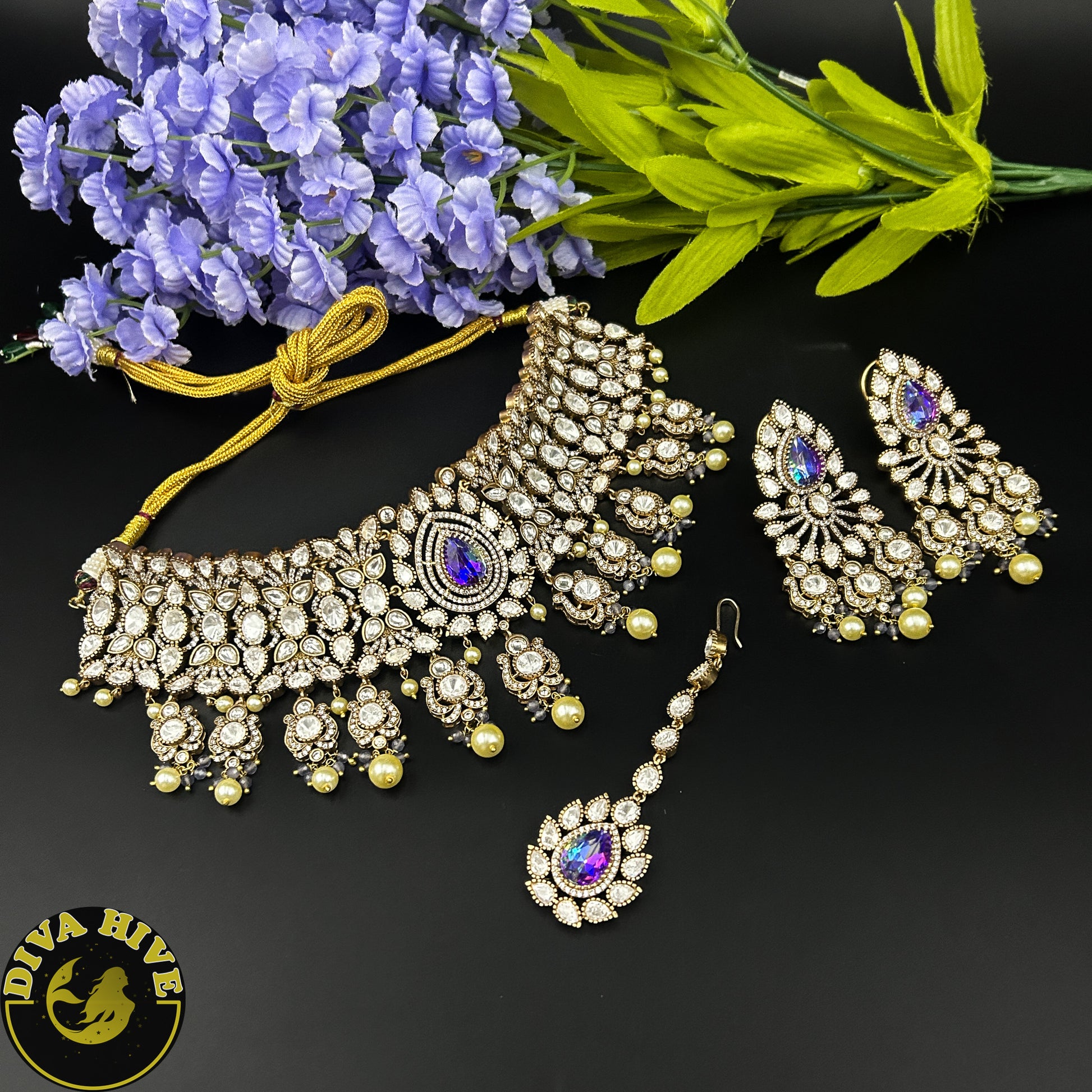 Ishiara Moissanite and  Choker set - Necklace -Diva Exclusive, Doublet, Kundan, moissanite, Necklace - Divahive