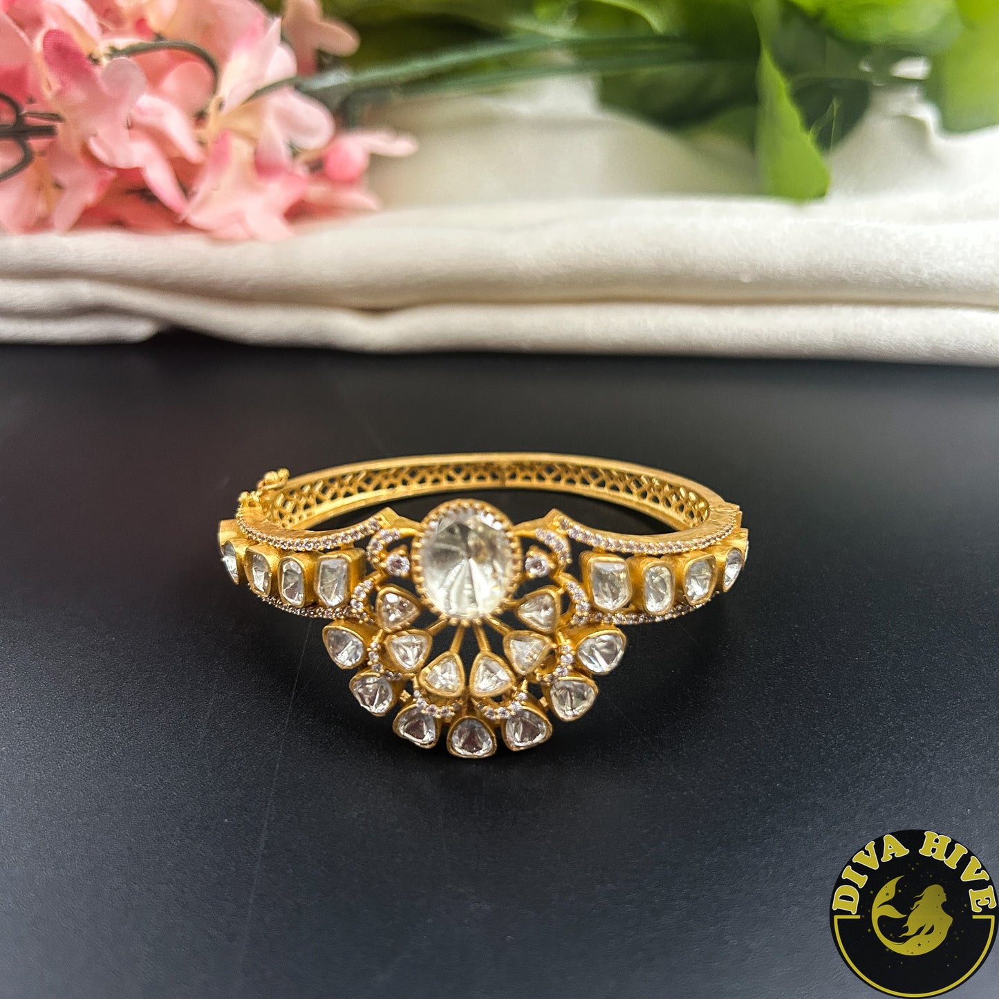 Sneh 22K Gold Plated Moissanite Kada
