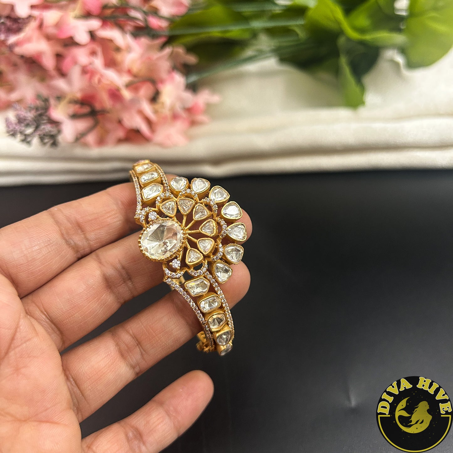 Sneh 22K Gold Plated Moissanite Kada