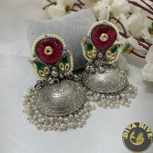 Delicate Mughlai Jhumka | Diva Exclusive Jhumka | Silver Jhumka - Earring -925Silver, Diva Exclusive, Earing, Earring, Fusion, Silver - Divahive