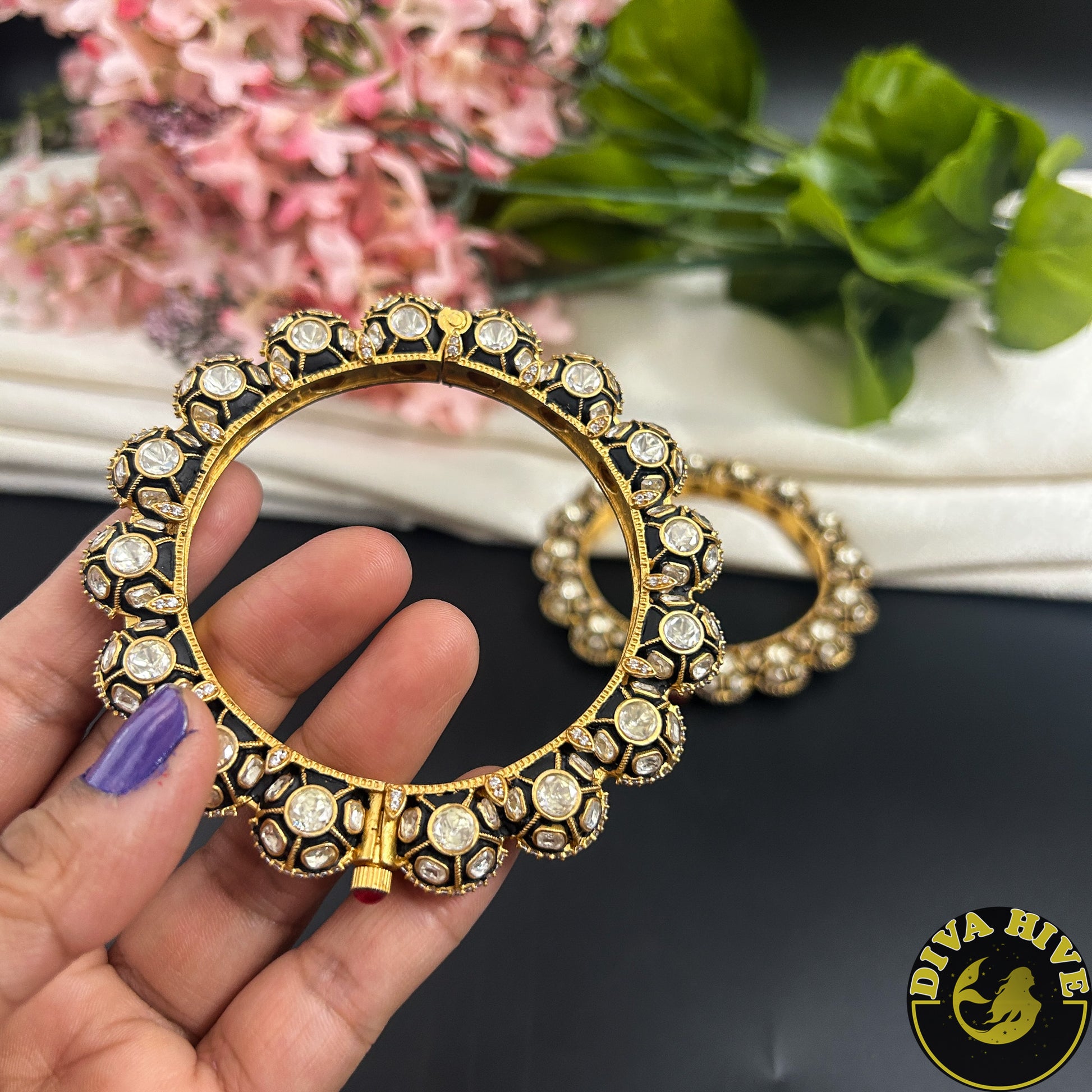 Zarina Royal Bangle -  -["22k Gold plated","Bangle","Diva Exclusive","featured","moissanite"] - Divahive