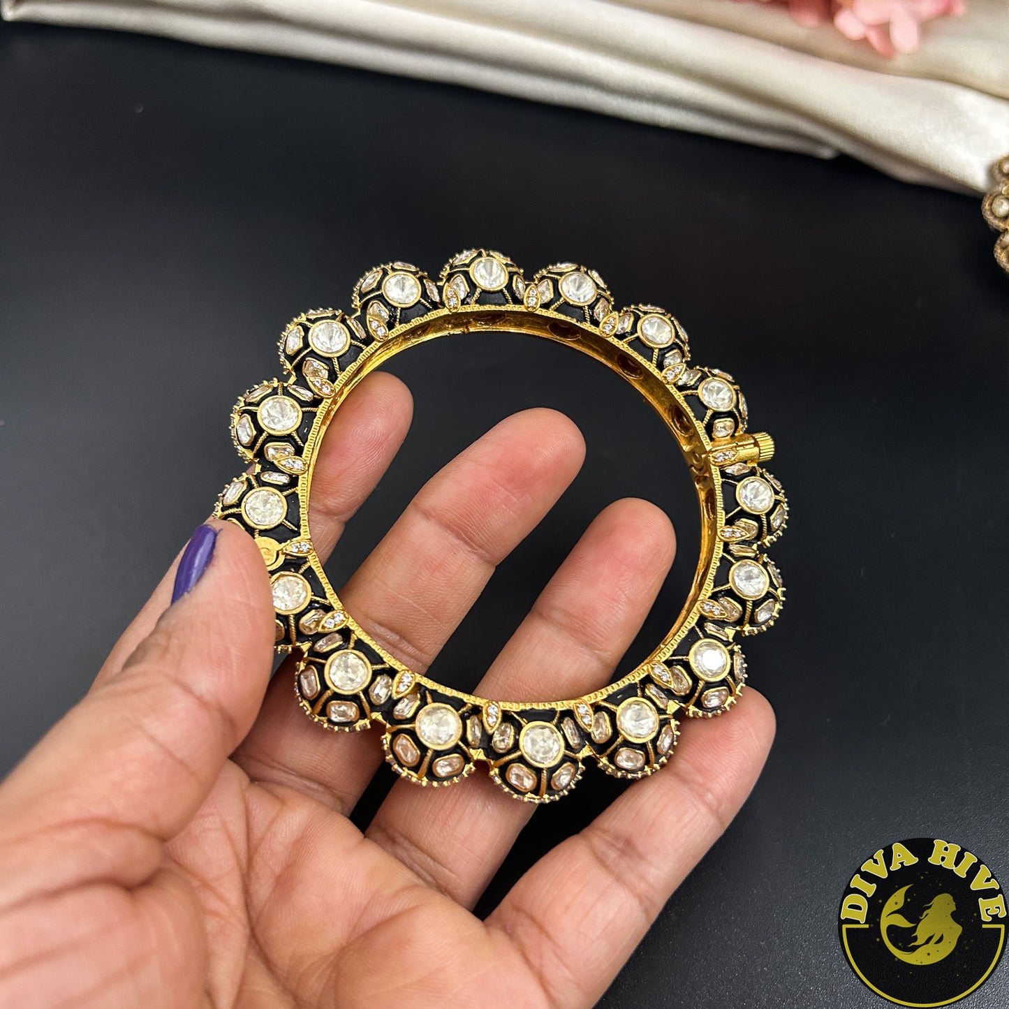 Zarina Royal Bangle -  -["22k Gold plated","Bangle","Diva Exclusive","featured","moissanite"] - Divahive