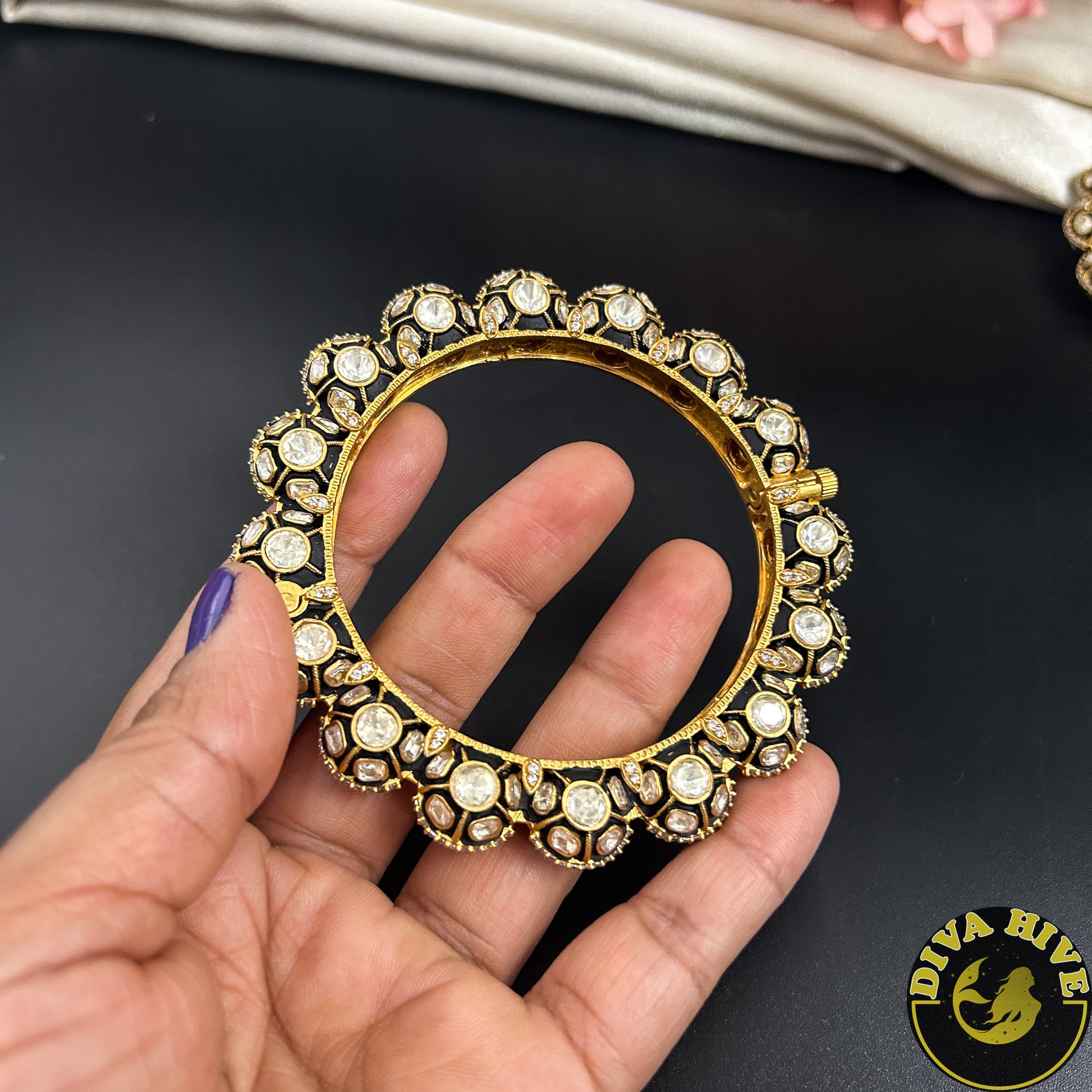Zarina Royal Bangle -  -["22k Gold plated","Bangle","Diva Exclusive","featured","moissanite"] - Divahive