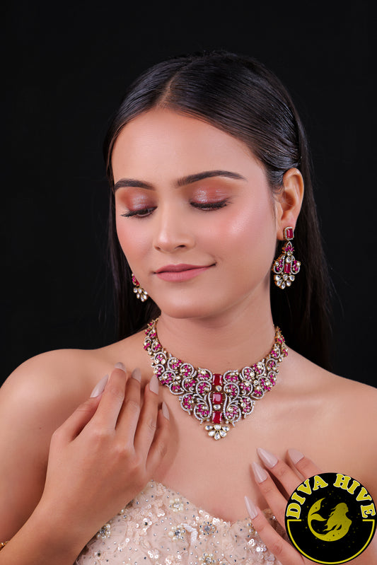 Aabha 22K Gold Plated Moissanite Necklace Set