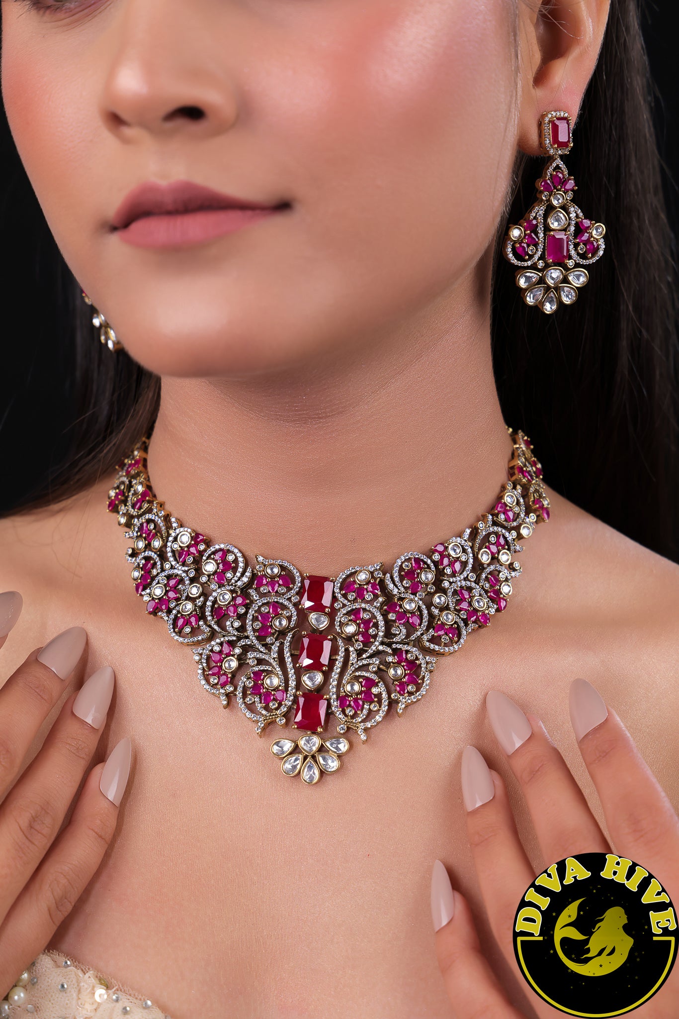 Aabha 22K Gold Plated Moissanite Necklace Set