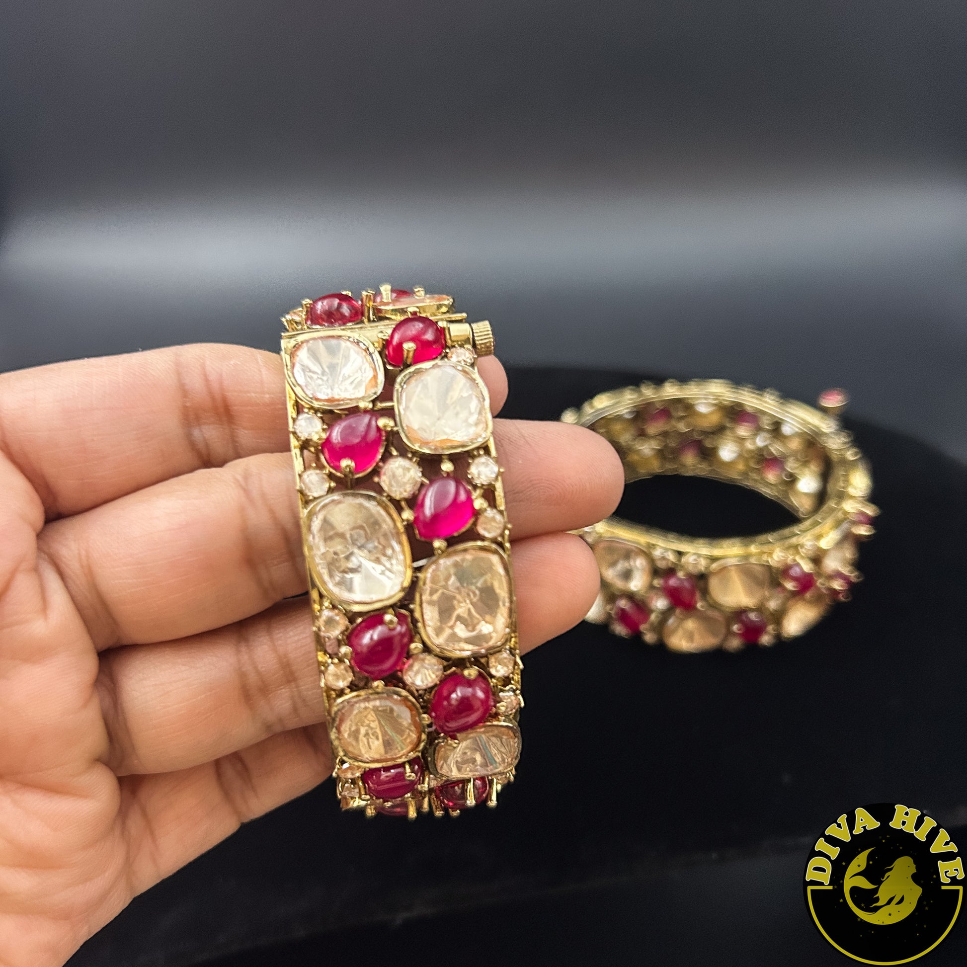 Nikhaar Uncut Kundan And  Moissanite Bangle - Bangle -Bangle, Bracelet, Diva Exclusive, featured, moissanite - Divahive