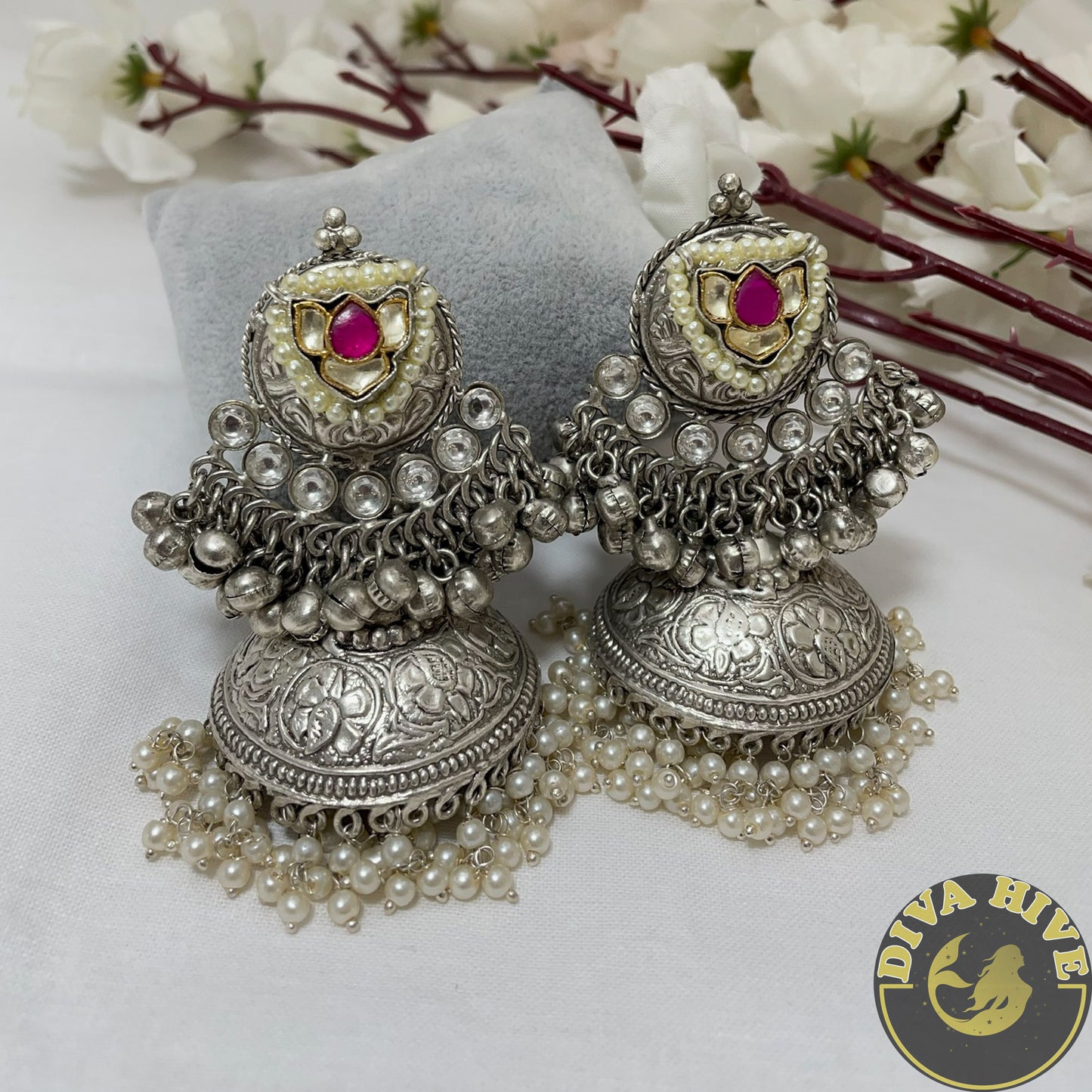 Silver Fusion Jhumka | Tribal Earring |Statement Jhumka | Moon Jhumka - Earring -925Silver, Diva Exclusive, Earing, Earring, Fusion - Divahive